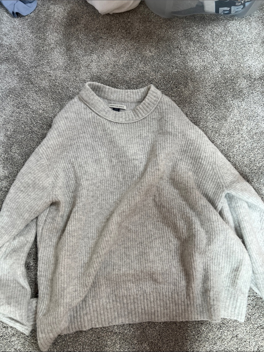 American Eagle Outfitters Light Gray Ribbed Crewneck Sweater